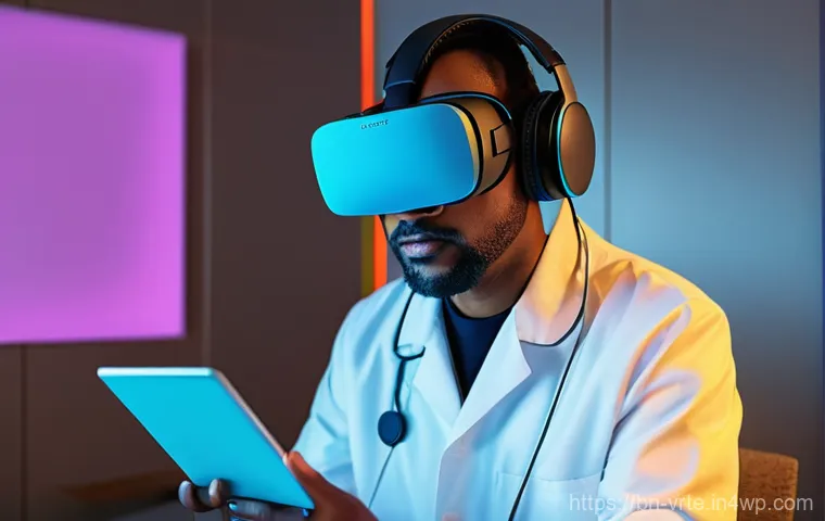 VR 재활치료의 인지적 효과 - **Prompt 1: Engaging VR Cognitive Training**
    "A bright, high-fidelity digital art image of a mal...