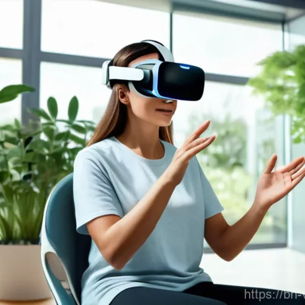 가상현실 재활치료의 진화 - **Prompt 1: Virtual Garden Rehabilitation**
    "A peaceful indoor rehabilitation center scene. A mi...