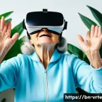 Home 14 가상현실 재활치료와 신체 기능 회복 - A cheerful elderly woman, around 70 years old, wearing a comfortable, light blue tracksuit, is enthu...