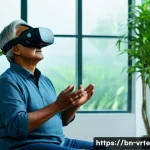 Home 13 VR 재활치료의 상담적 접근 - A serene rehabilitation therapy room featuring a middle-aged Bengali patient wearing comfortable cas...